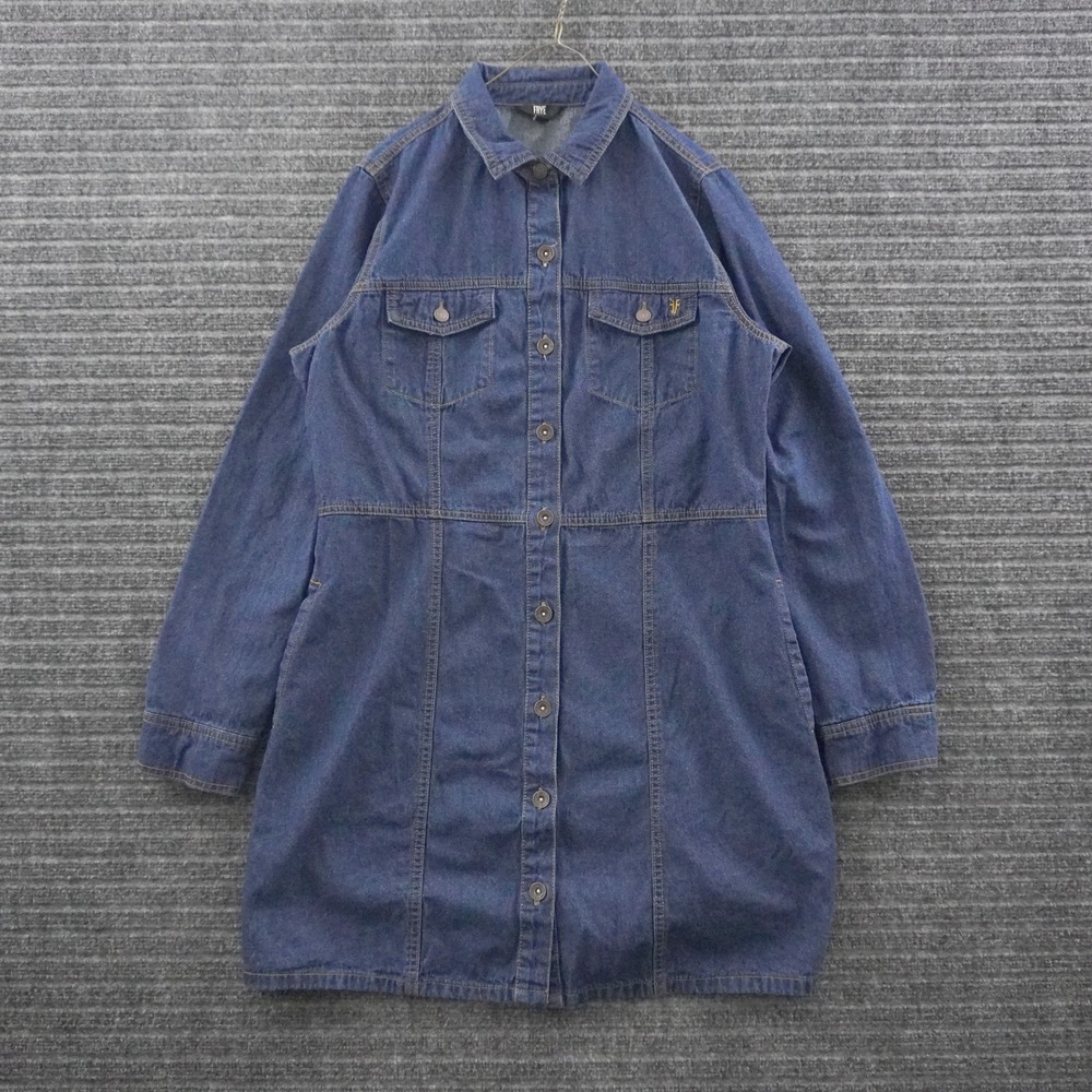 Frye Denim Dress Women Large Blue Button Front Mini Long Sleeve